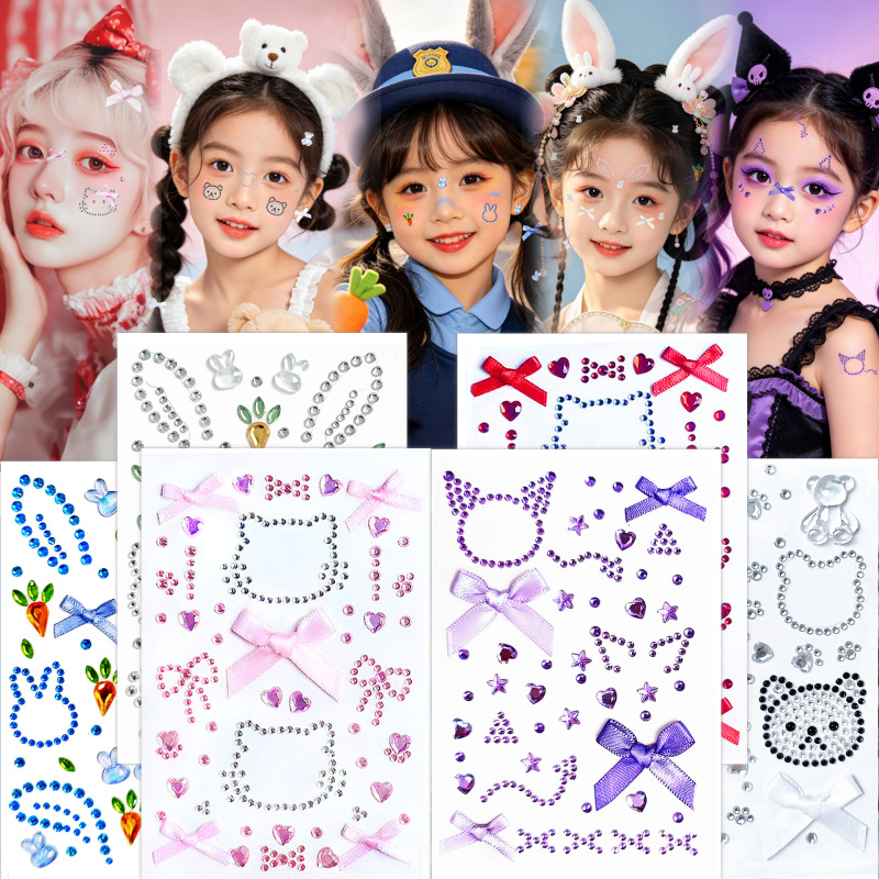 Cute Makeup Cosplay Rabbit Police Officer Kity Cat Stickers Kuro Little Devil Little Bear Face Decoration Children's Cartoon