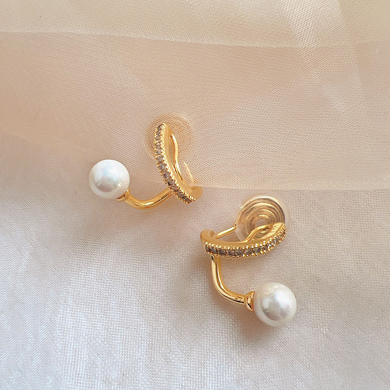 Eh179シンプルな耳輪気質無痛蚊取り盤耳クリップ無耳穴小衆デザイン感真珠甘いイヤリング