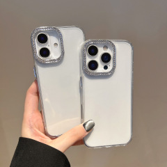 闪钻镜头圈适用iPhone15om透明壳16promax手机壳苹果14防摔保护套