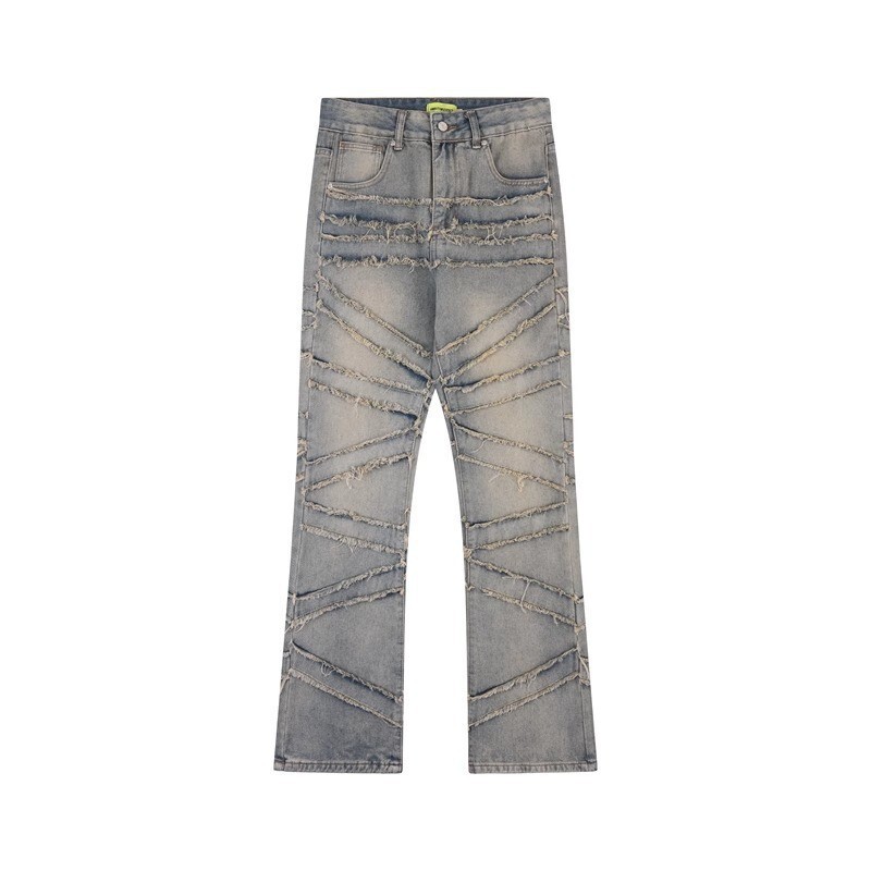 baggyjeans Retro Heavy Dressed Old Lines Fur-beard Jeans Men's cleanfit Washed Slim-fit Pants