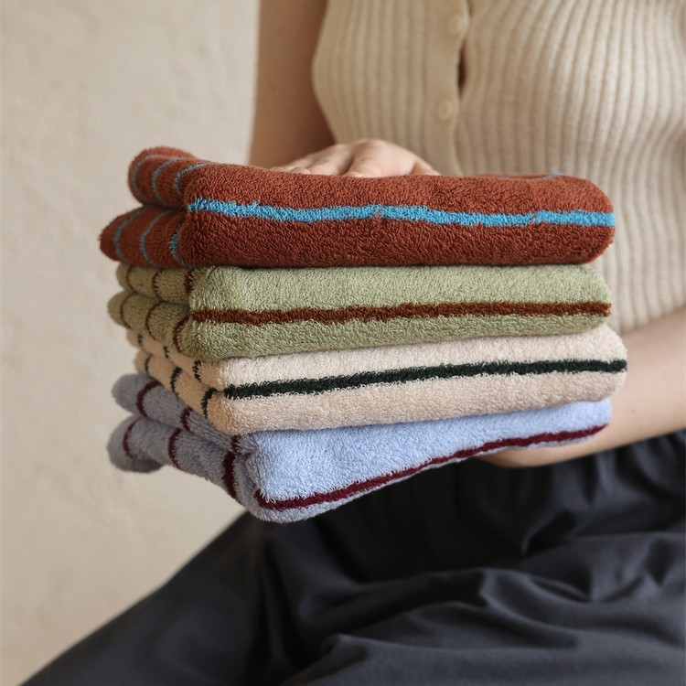 INS Vintage Streifen-Waschlappen aus gekämmter Baumwolle, weich, saugfähig, Klasse A, flauschig, farblich abgesetzt_voghion.com
