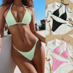 Bikini2024欧米の首掛けビキニ付きアマゾン多色三点式水着温泉水着女性モデル