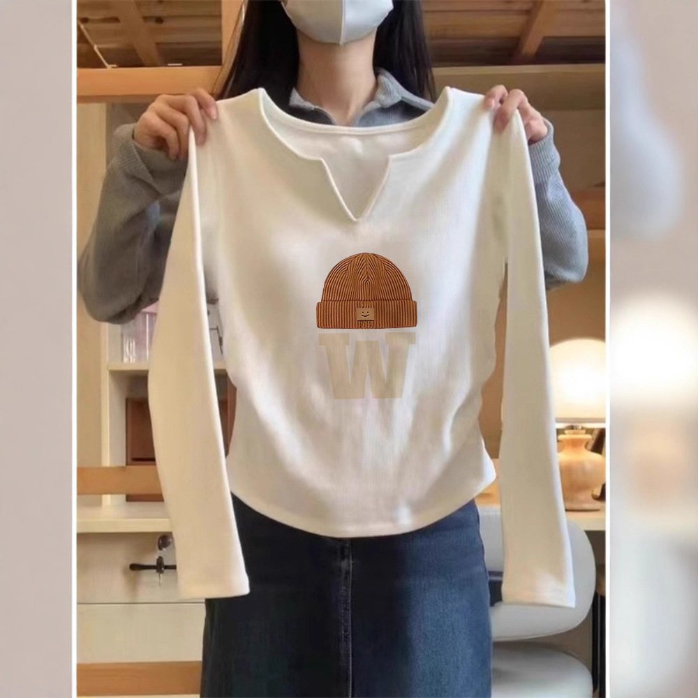 修身长袖t恤女装加绒内搭打底衫秋冬季2025早春新款短款上衣