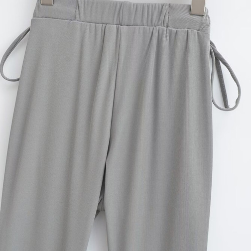 Cross-border women's clothing wholesale European and American style new women's clothing design shows slimmer, wide-leg pants, drawstring, leg-showing, long bell-bottom pants