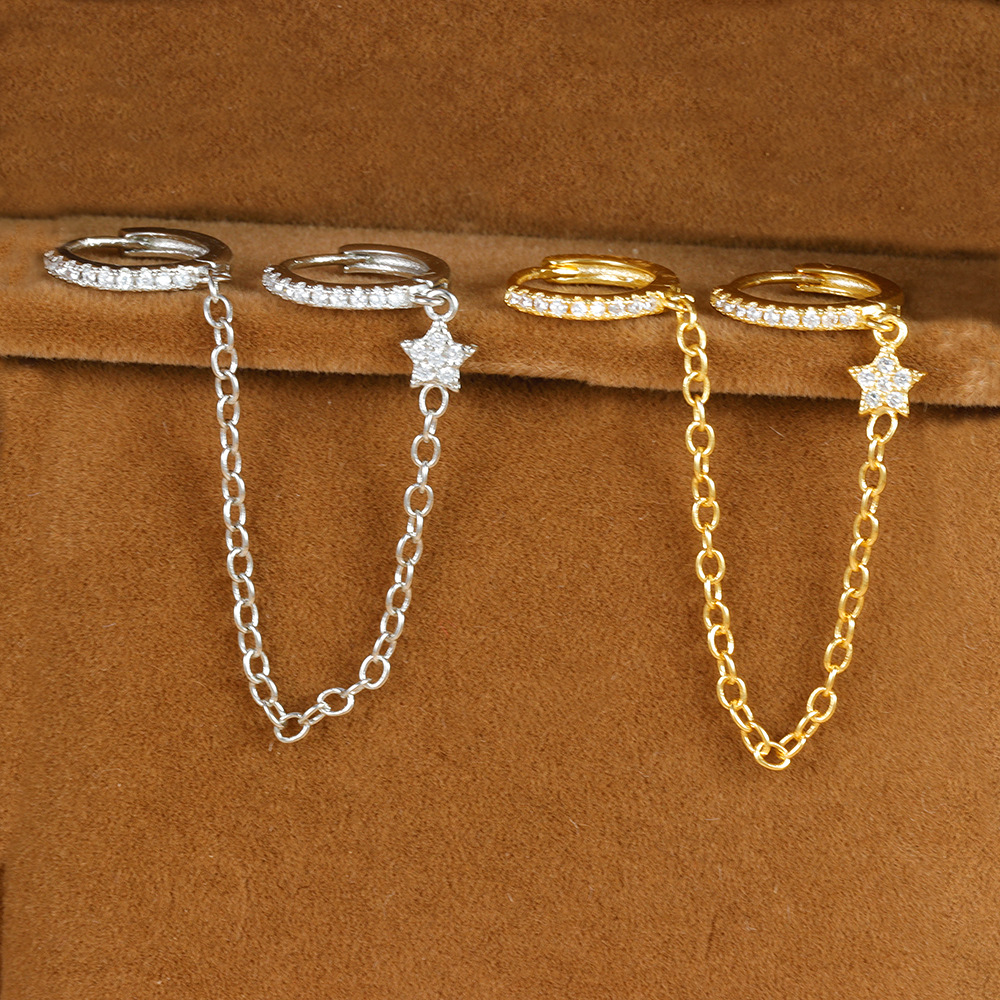 1 Piece Quantity 1 Piece Ig Style Simple Style Star Plating Chain Inlay Copper Zircon Earrings