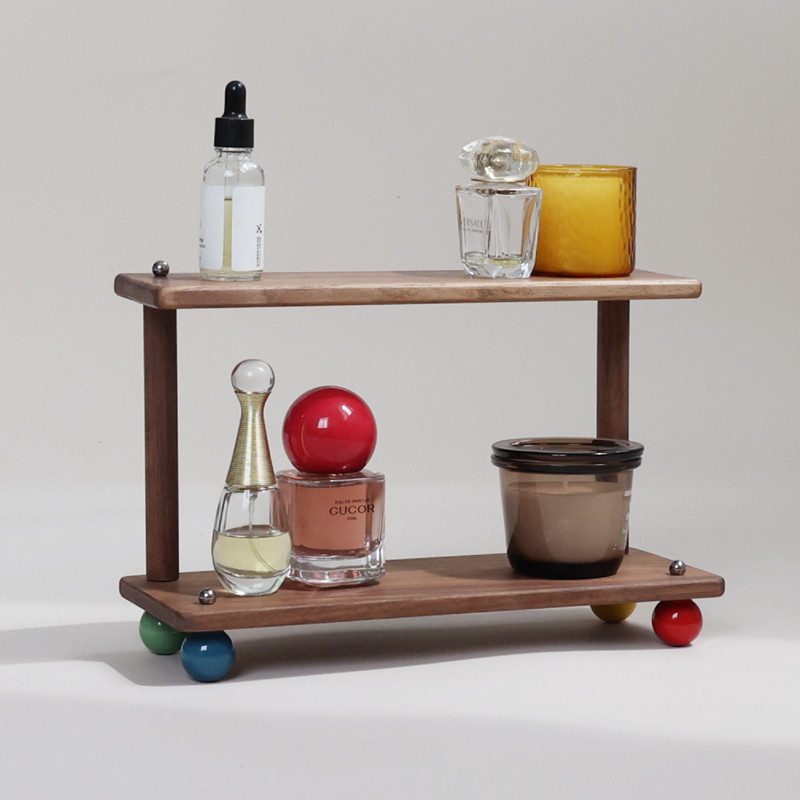 Black Walnut Solid Wood Storage Rack Double-Layer Cup Holder Cosmetics Perfume Aromatherapy Storage Rack Tray Antique Style