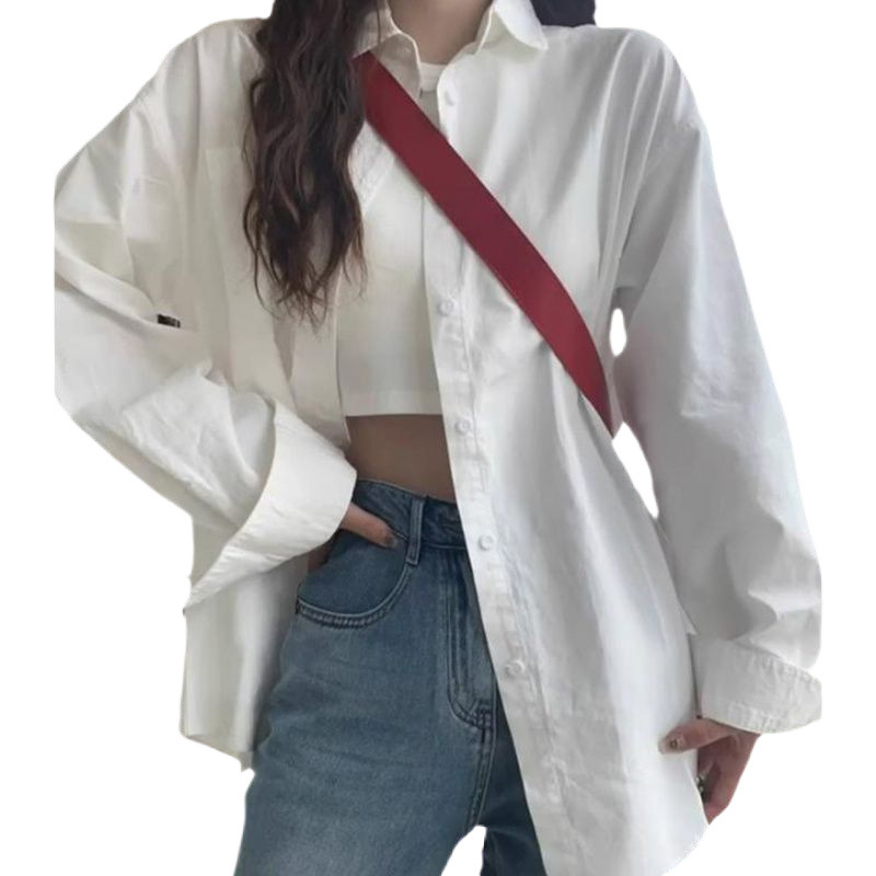화이트 셔츠 여성의 봄과 가을 한국식 느슨한 학생 셔츠 틈새 디자인 하이 엔드 외부 카디건 재킷 탑