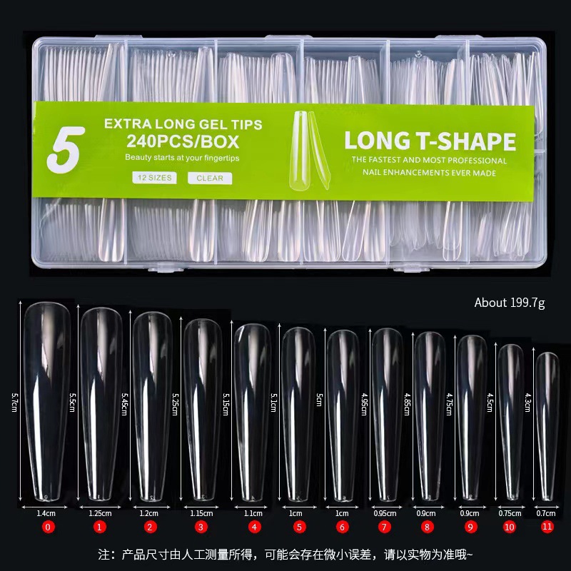 Manicure super largo tubo de agua manicure denim francés manicure falso 240 piezas parche en caja transparente 3XL parche completo al por mayor