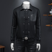 男士夹克外套翻领呢料拼接棒球领休闲茄克衫2025秋季新款大牌男装