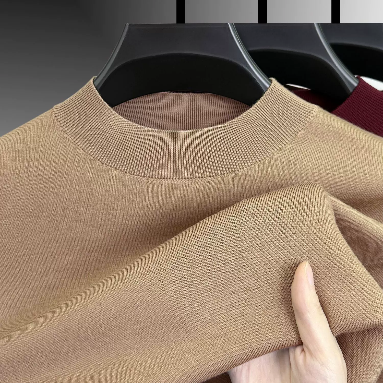 男士100%精纺纯羊毛衫可机洗冬季中领毛衣高端全羊毛保暖打底衫男