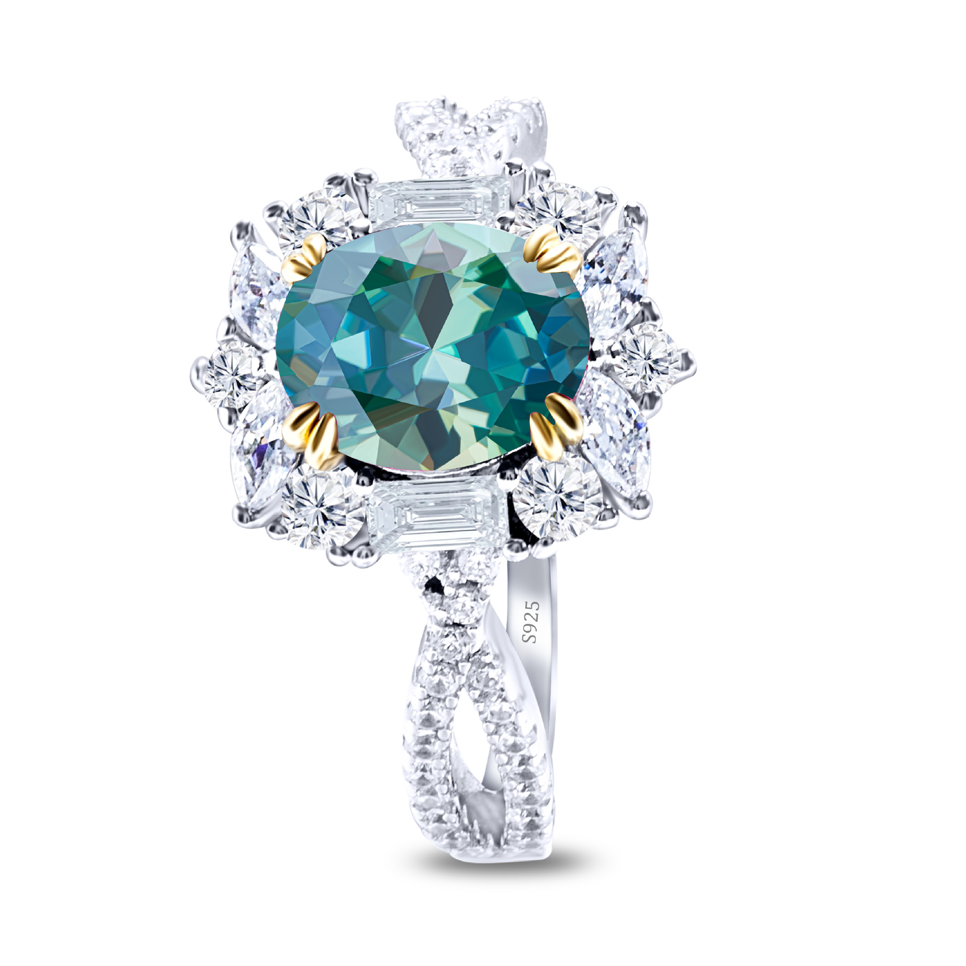 Diseño de lujo imitación de huevo de paloma oval de piedra de moissanite 2 quilates anillo de diamantes de oro platino anillo de piedra de diamantes de la mujer