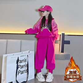 女童韩版渐变套装中大童秋冬新款洋气字母套头衫时髦束脚裤两件套