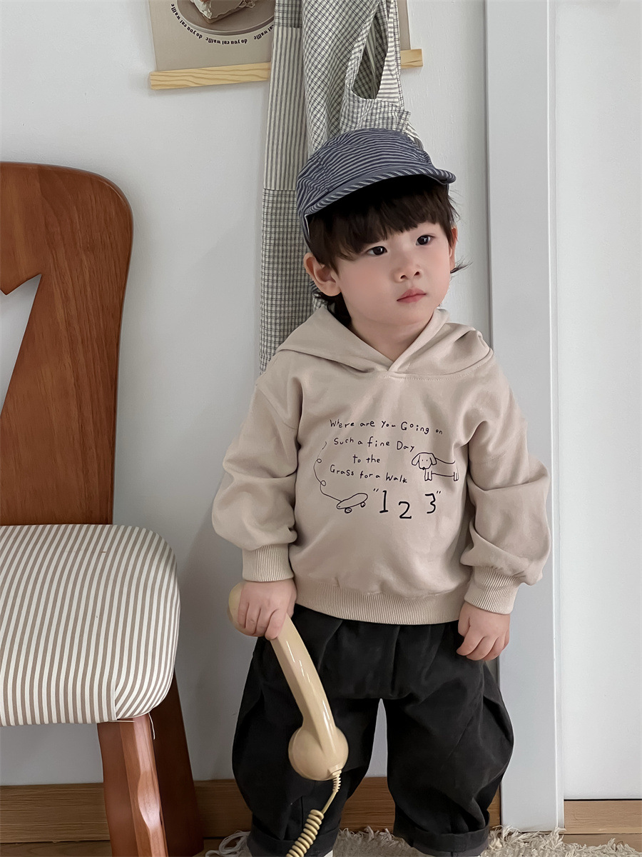Niños 2025 otoño nuevo bebé ropa de otoño ropa infantil coreana impresión chaqueta con sombrero pantalones casuales image 6