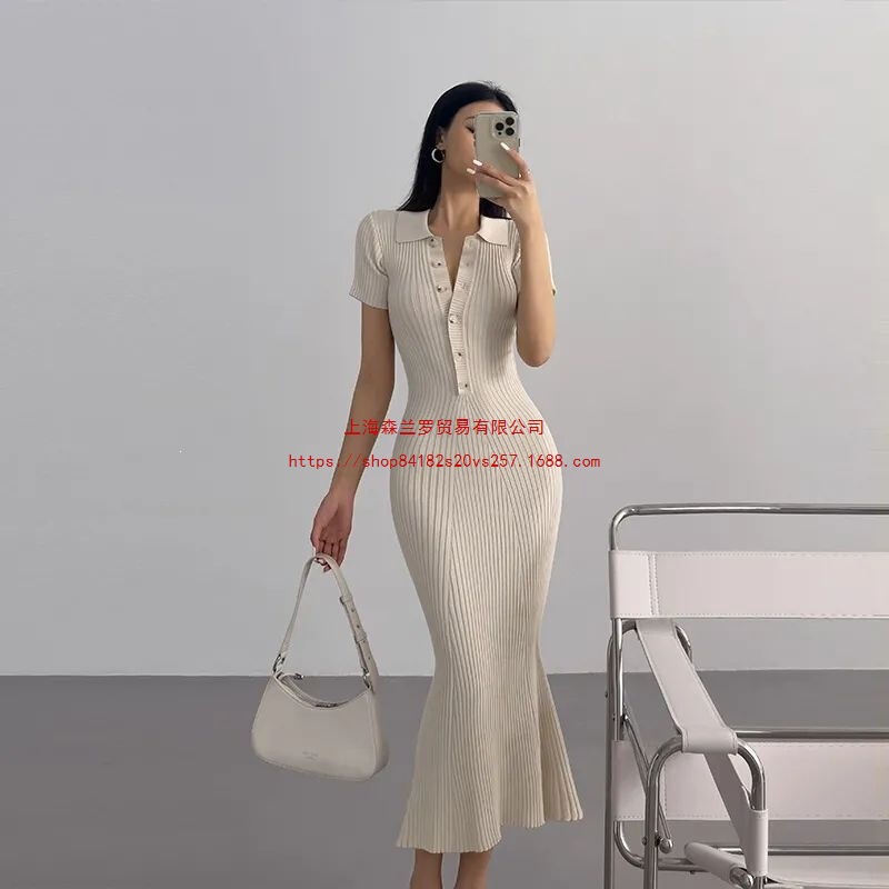 Summer European and American Style Fishtail Dress for Women, Long Slim Fit, Tight-Fitting, Short-Sleeved, Bodycon, Ultra-Long Dress for Petite Figures