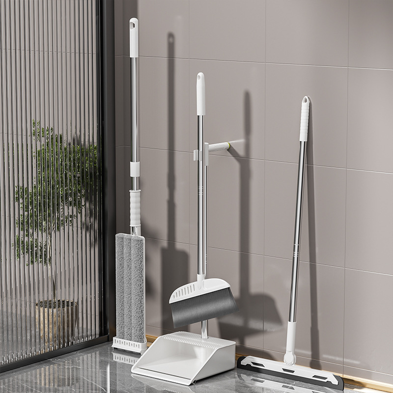 Broom and Dustpan Set for Home Cleaning, Large Thickened Windproof Non-Stick Hair Broom with Scraper and Water Scraper Sweeping Tool