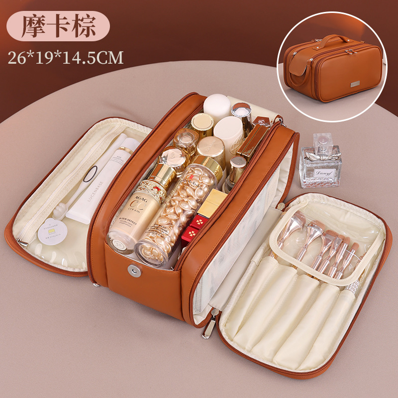 Amazon nueva división multicapa bolsa de maquillaje de gran capacidad portátil de viaje cepillo de maquillaje portátil bolsa de almacenamiento de maquillaje