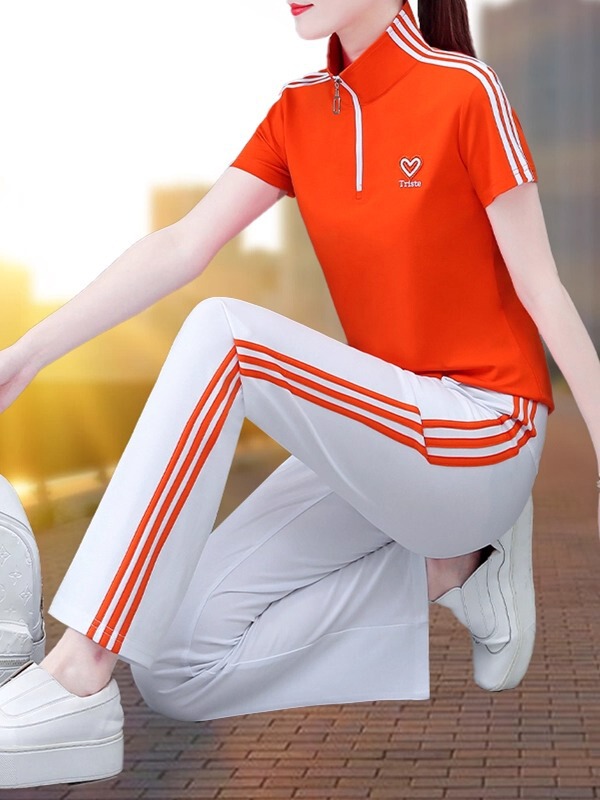 立领运动服套装女夏季薄款2025新款大码宽松冰丝短袖休闲时尚洋气|undefined