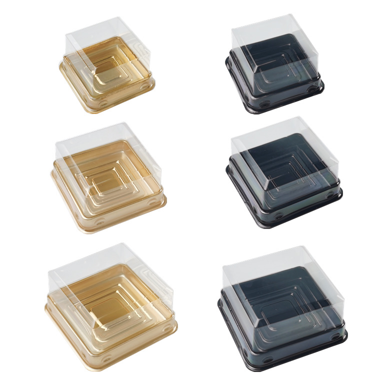 Caja de embalaje de pastel de Luna yema de huevo nieve crujiente Mei Niang caja de regalo PET plástico negro oro caja de ampolla cuadrada transparente