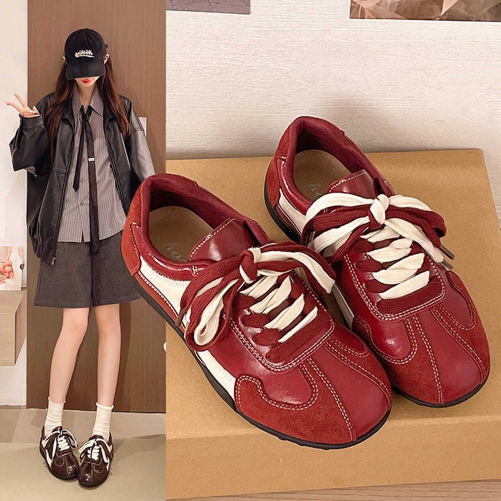 2026 Autumn New Collection: Women's Leather and Faux Fur Patchwork Double-Lace Retro German Army Trainers, Casual Sports Shoes, Wholesale