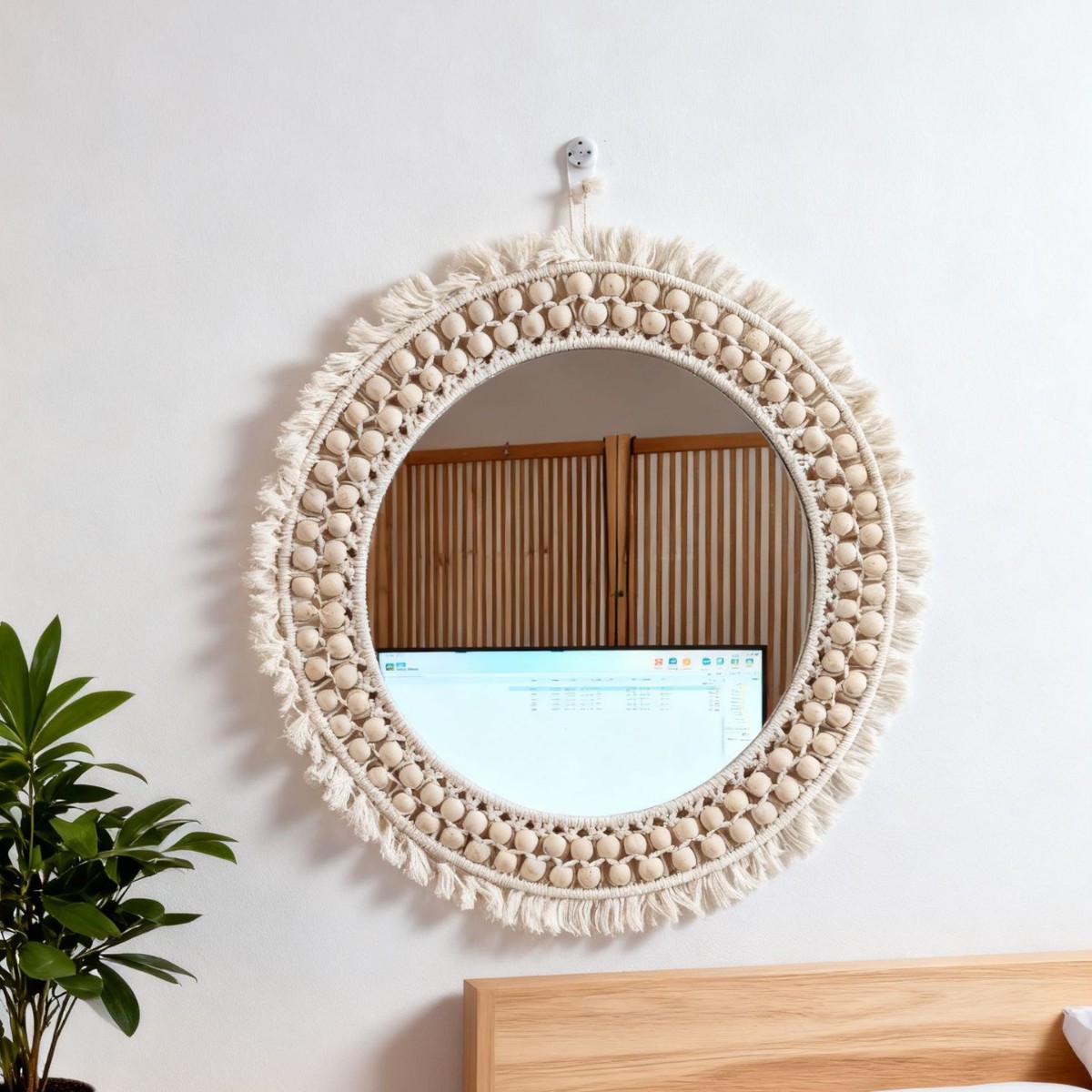Nuevo espejo de pared tejido a mano, espejo de tocador, decoración del hogar, decoración de sala de estar y dormitorio, espejo de maquillaje, espejo decorativo, espejo para colgar en la pared.