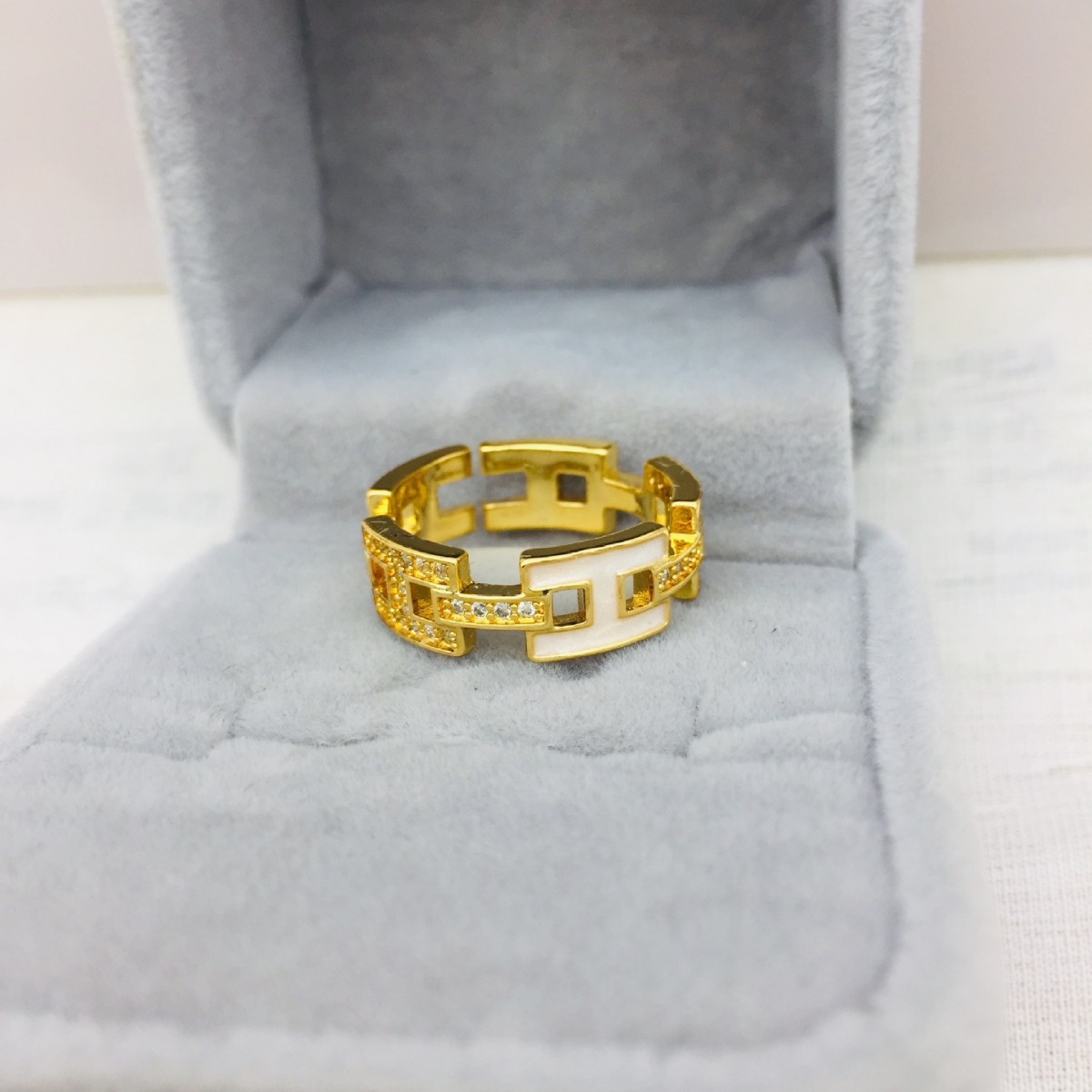 Fashionable geometric one size small design ring with zircon with…