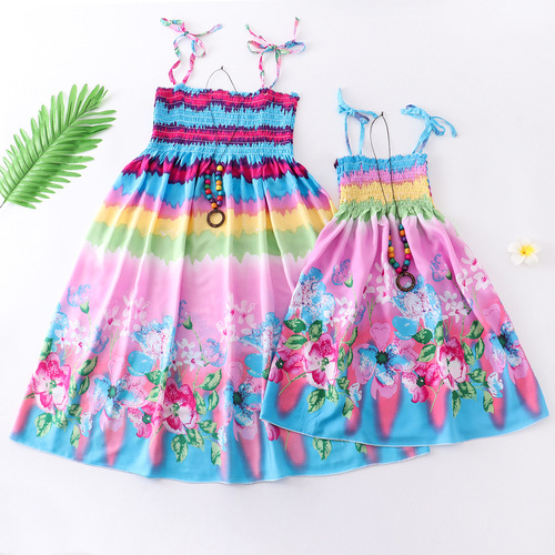 Summer Cotton Satin Parent-Child Dress Bohemian Children's Tank Dress Mother and Daughter Vacation for Older Children Princess Dress