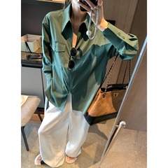 摩且 随性博主风 时髦双拉链设计感翻领休闲宽松长袖衬衫 MQ0738