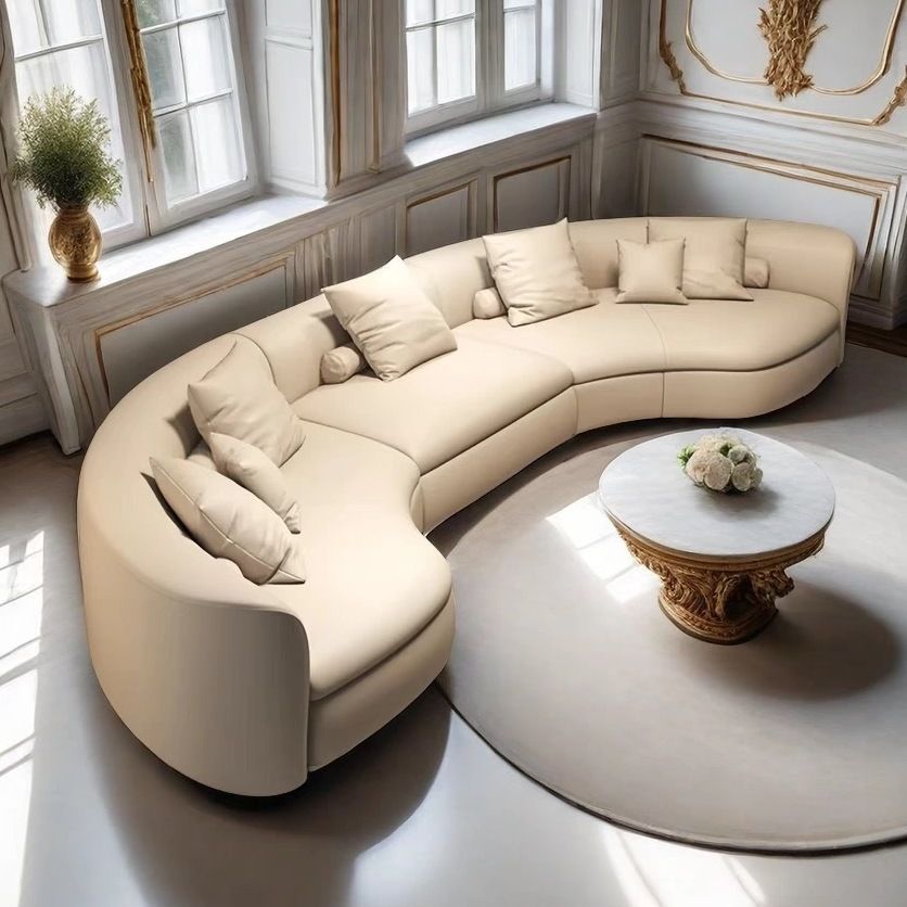 Italian Light Luxury Curved Sofa Home Sofa Large Living Room High-End Hotel Beauty Salon Office Reception Sofa Wood