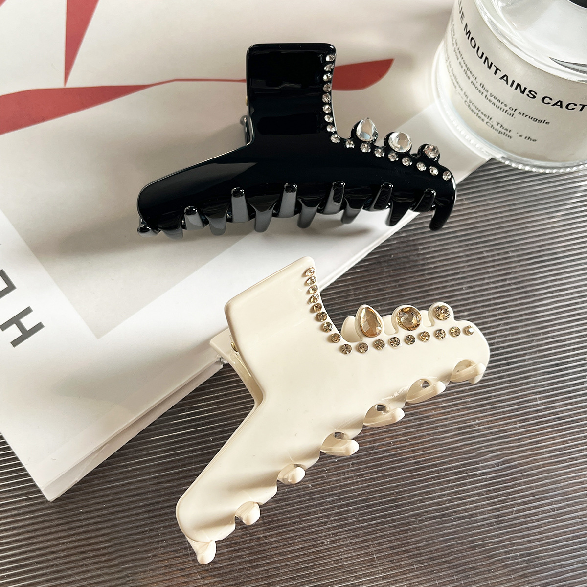 Clip de acético francés Alexander con clip de tiburón de diamante de alta calidad, clip de cabello grande detrás de la cabeza.