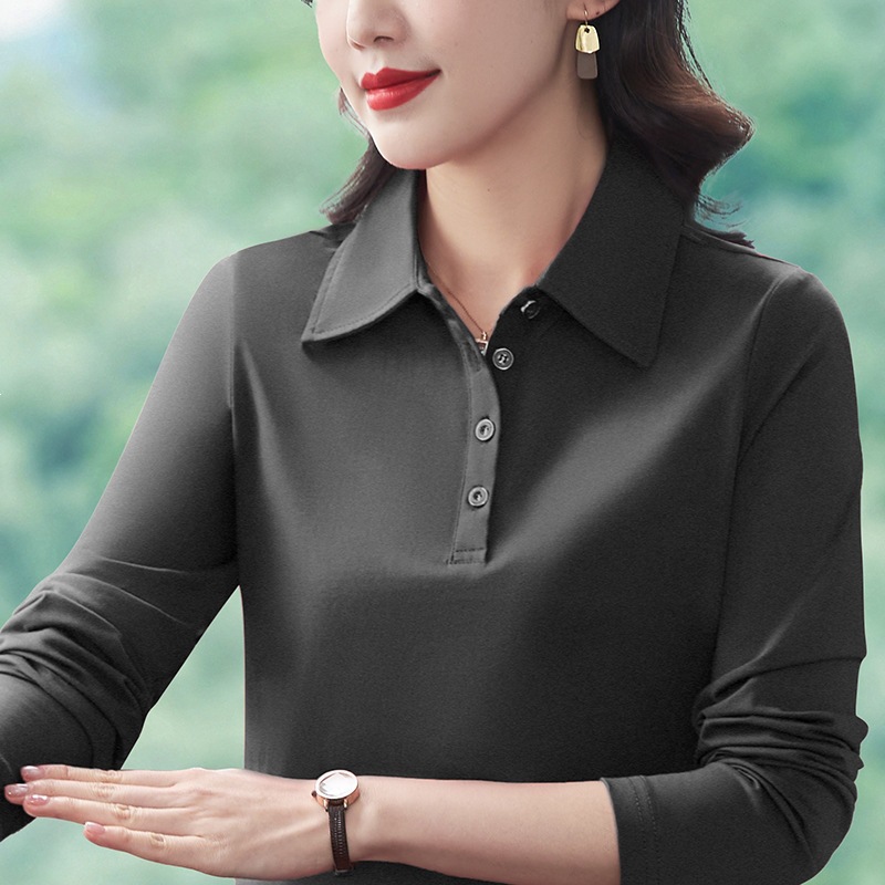 [100% Cotton] Level 2 Collar, New Autumn/Spring Style, Versatile and Stylish Polo Shirt for Middle-Aged and Elderly Mothers, Flattering and Slimming
