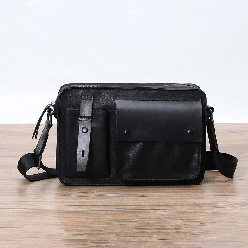 Túi đeo chéo nam da bò lớp đầu sức chứa lớn 27×9×18 cm — Màu đen