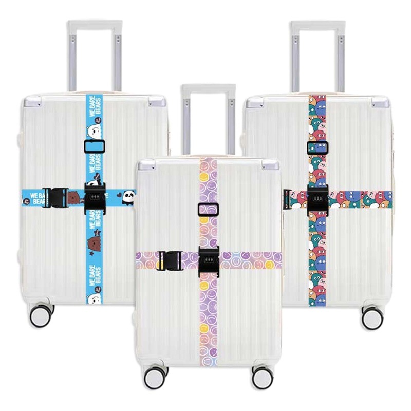 Wholesale cross luggage strap cartoon trolley case anti-theft luggage strap combination lock buckle polyester luggage strap