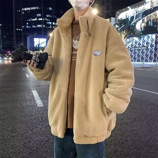 Lambswool cotton-padded coat men's winter warm stand collar polar fleece coat fashion brand ins Ruan Shuai fried street couple's cotton-padded coat