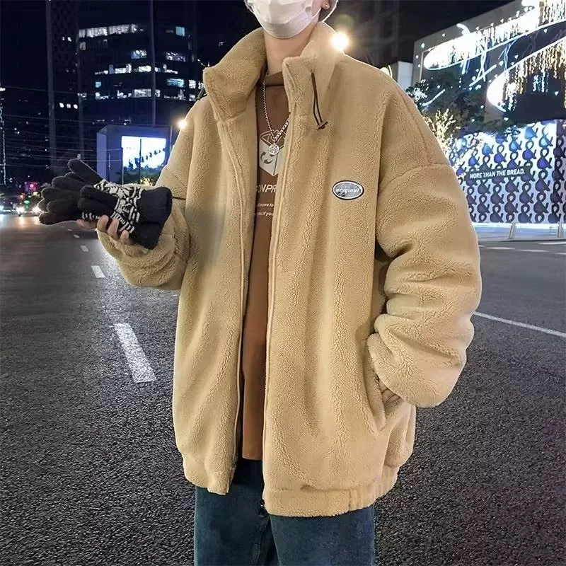Бархатное пальто с хлопковой подкладкой из ягненка, мужское зимнее теплое флисовое пальто с воротником-стойкой, модное Брендовое пухлое красивое жареное пальто с хлопковой подкладкой для уличных любителей