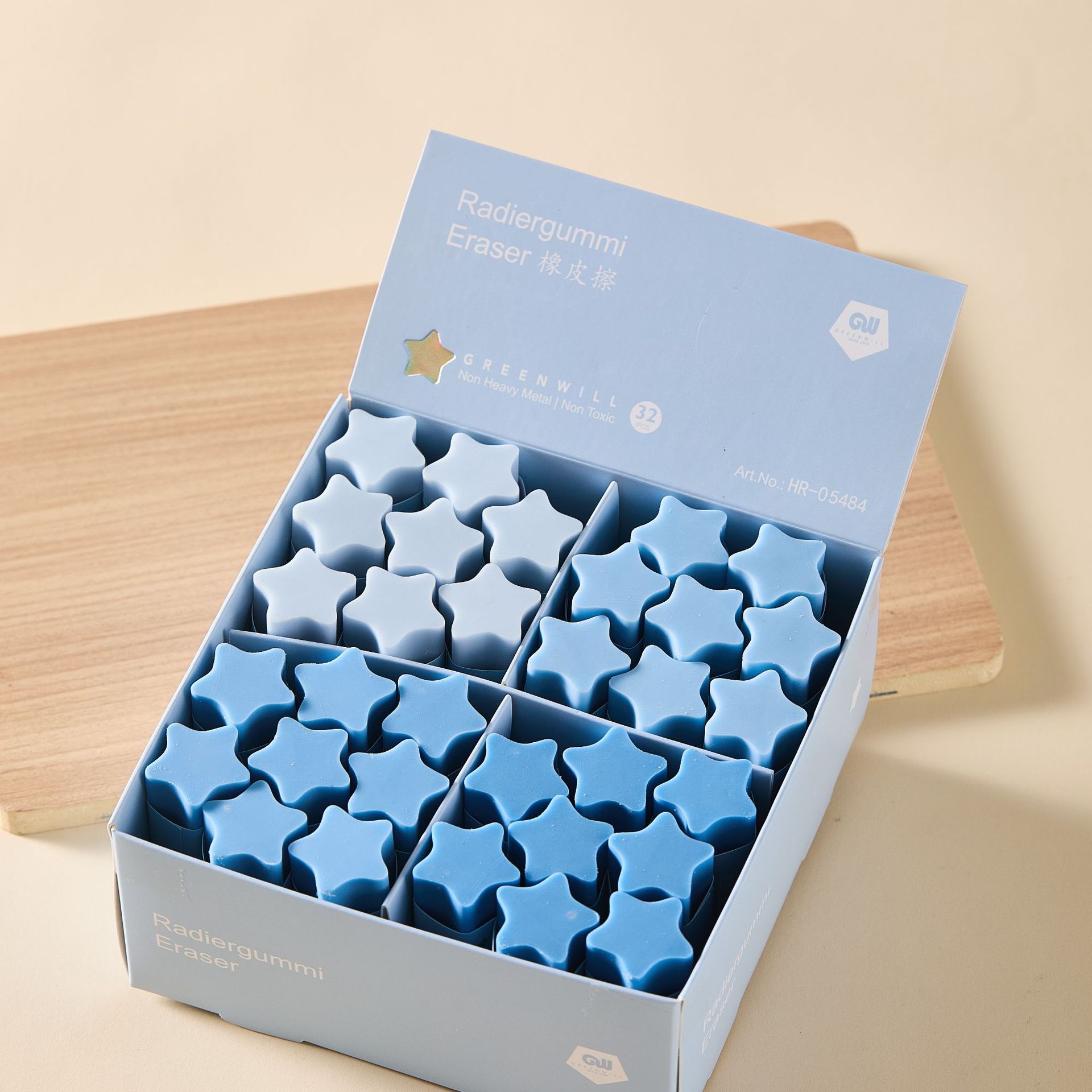 El pegamento de la estrella de pentagrama es bueno, la goma de borrar de color gradiente de los estudiantes de jardín de infantes con un conjunto real de goma de borrar limpia y sin marcas.