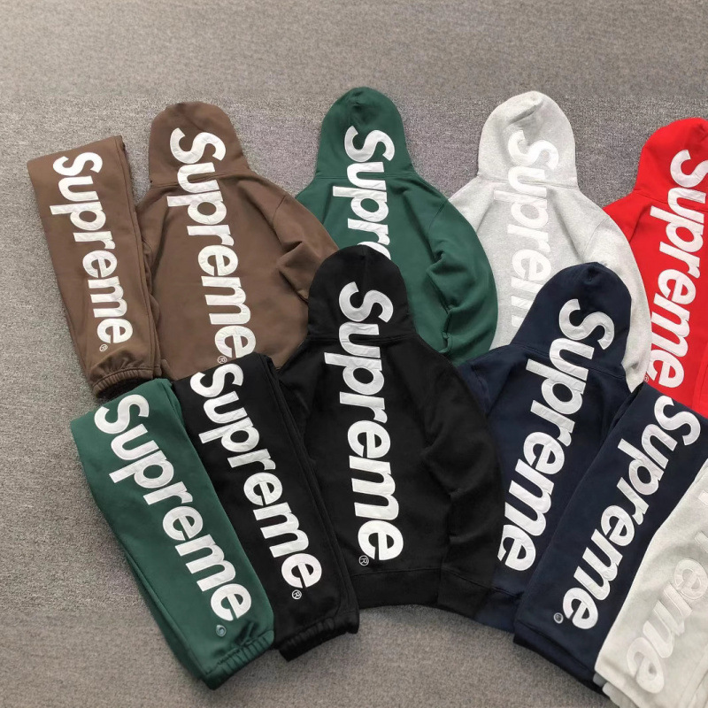 Cross-Border Casual Sports 25Fw Supreme Letter Print Heavyweight Pure Cotton Hooded Sweatshirt for Men, Popular Autumn and Winter Style
