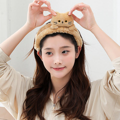INS风猫ちゃんヘアバンド洗颜ヘッドバンド女の子クレンジングヘアセットフランネル月子ターバン滑り止めヘアバンド束髪