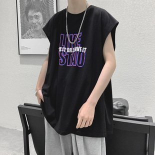 Sleeveless T-shirt Men's Summer 2022 New All-match Short-sleeved Vest Pure Cotton Hong Kong-style Thin Sports Waistcoat Trendy Brand ins