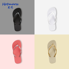 Hotmarzz/黒瑪正コード版はカップルの純色の人の字を着て女性のサンダルの夏の足を挟んで滑り止めます。