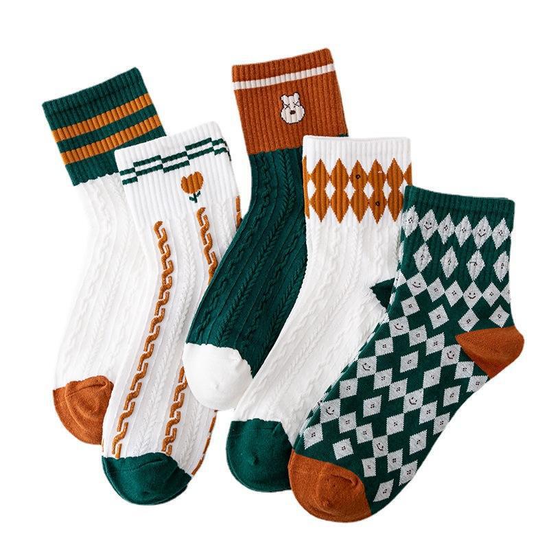 Autumn and Winter Socks for Girls, Cute Breathable Knitted Crew Socks, College Style Sports Long Socks, Knee-High with Cuffs Autumn and Winter Socks for Girls, Cute Breathable Knitted Crew Socks, College Style Sports Long Socks, Knee-High with Cuffs