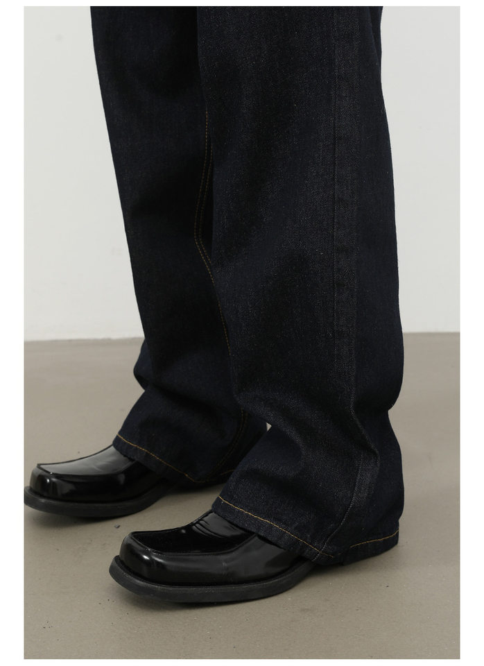 Quần jean nam ống rộng lưng giữa form suông thoải mái phong cách cơ bản — Denim đen, màu xanh denim chi tiết 22