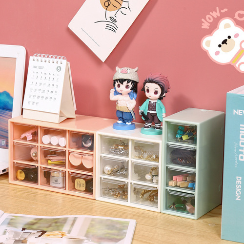 9-grid mini desktop drawer-type storage box ins Korean style storage transparent jewelry Jiugong spelled bean hand account organizer cabinet