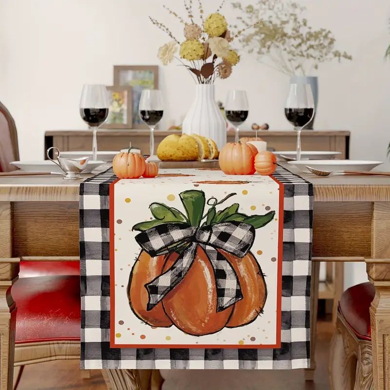 Halloween, Thanksgiving Festival Halloween Thanksgiving Cute Pumpkin Lattice Polyester Table Runner