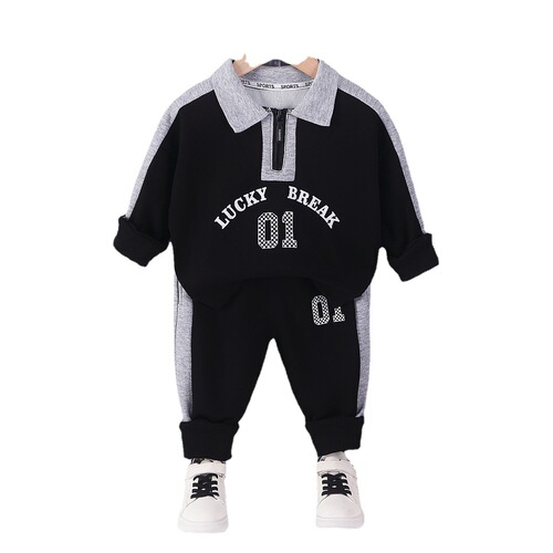 Children's suits, casual sports suits, boys' color-blocked lapels, half-zips, long-sleeved sweatshirts and sweatpants, children's two-piece trendy sets