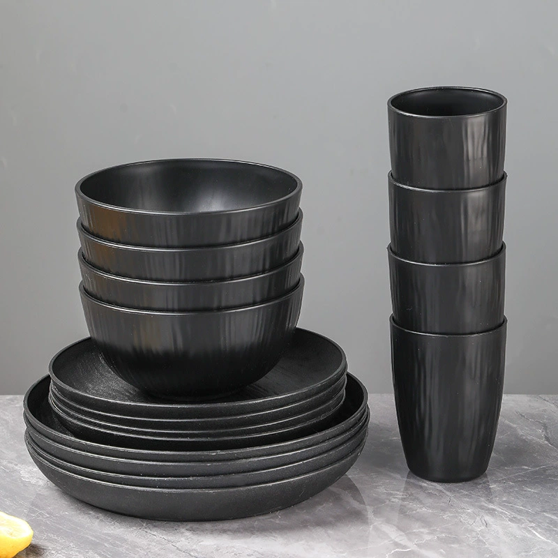 Dinnerware Set, Thickened Black Dinner Plates & Soup Bowls, 16–32 Piece Options, Home Tableware