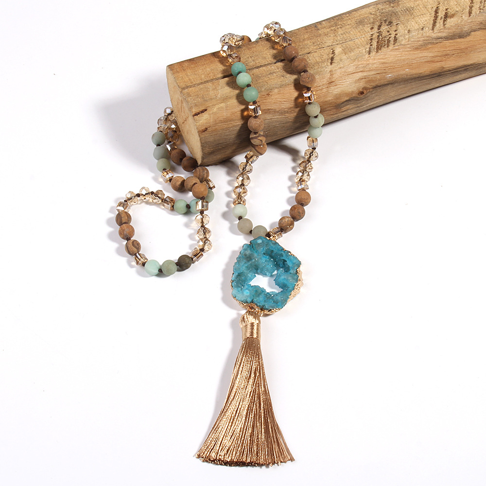 Ethnic Style Water Droplets Semi-Precious Stone, Glass, Crystal Cluster Beaded Tassel Plating Unisex Pendant Necklace display picture 8