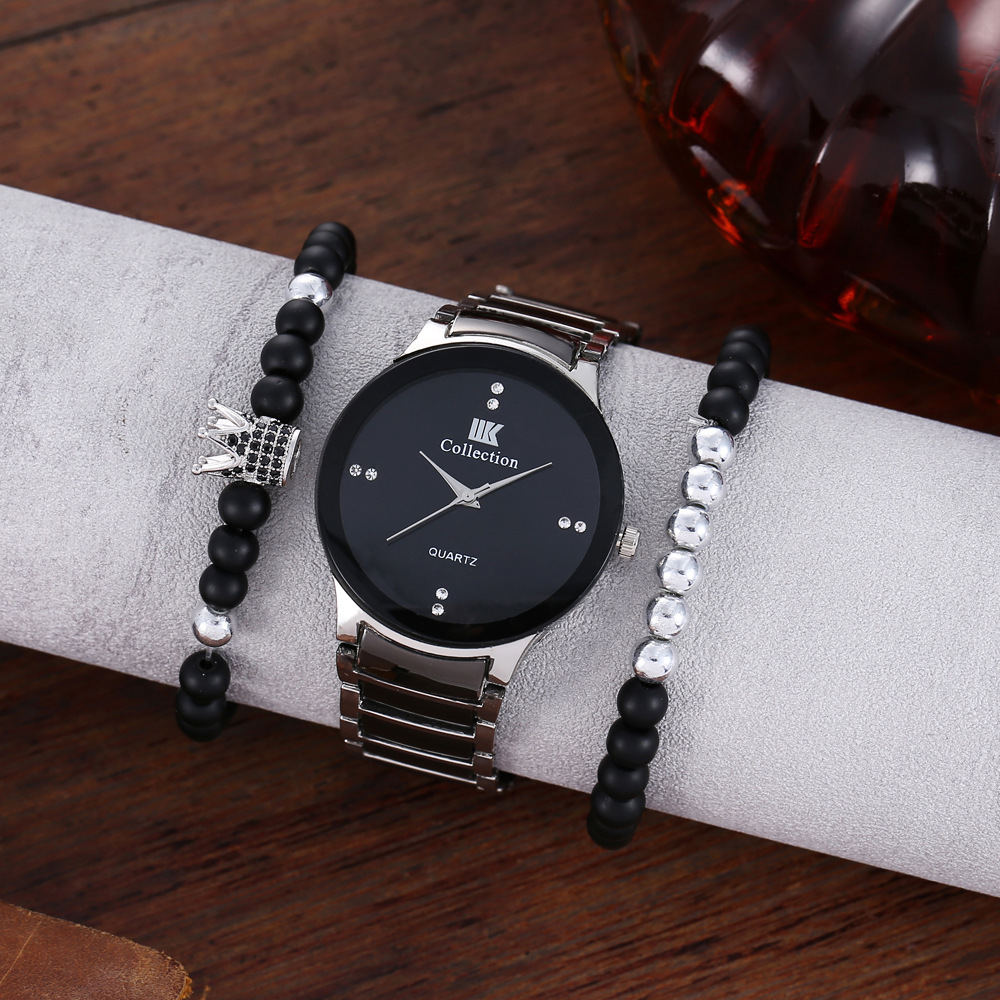 Tendenza moda maschile, quadrante personalizzato e minimalista, orologio al quarzo con cinturino in acciaio + braccialetto (3 pezzi/set)_voghion.com