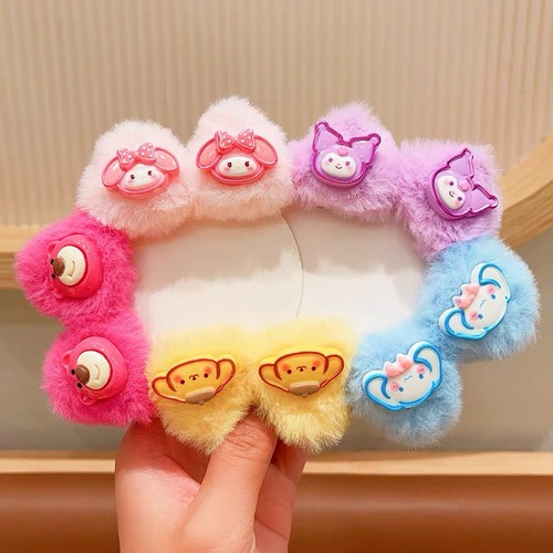 Girls furry cat ear scratching clip children's hair clip girl Kuromi small scratching clip baby plush bangs hair clip hair accessories