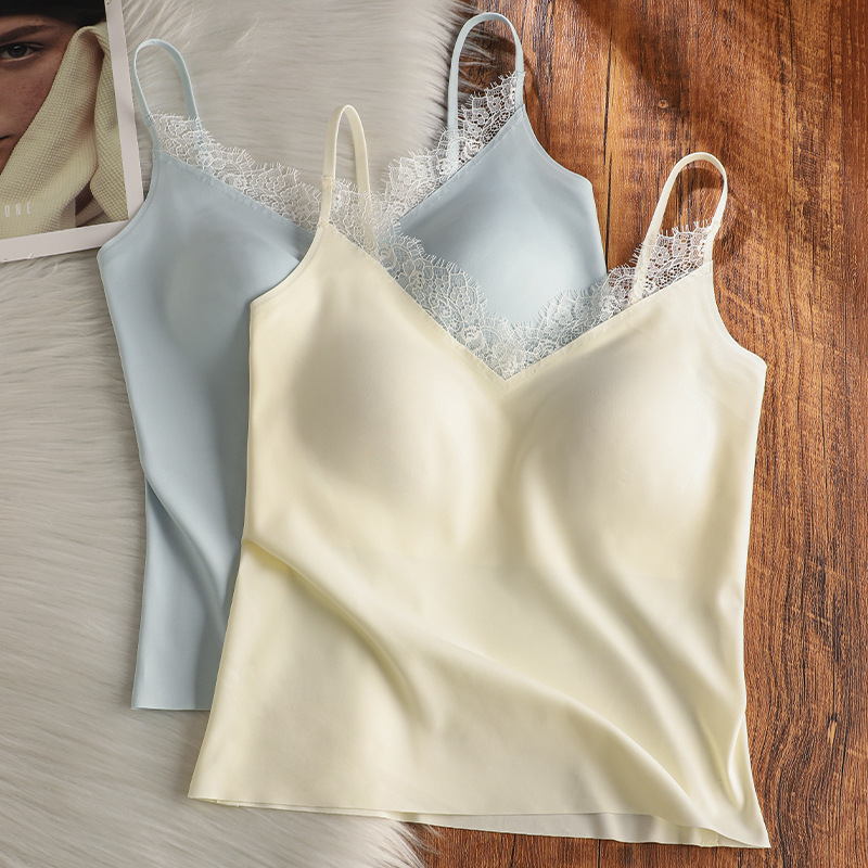 Original Lace Sexy Liquid Foundation Camisole for Women, Tummy-Covering with Chest Pads, White Underwear for Outerwear or Layering