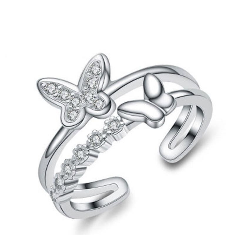 Anello aperto a farfalla in argento con zircone donna regolabile_voghion.com